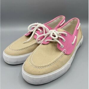 POLO RALPH LAUREN SPORT LILIA KHAKI PINK BOAT DECK SHOES WOMEN SZ 9.5 Coastal
